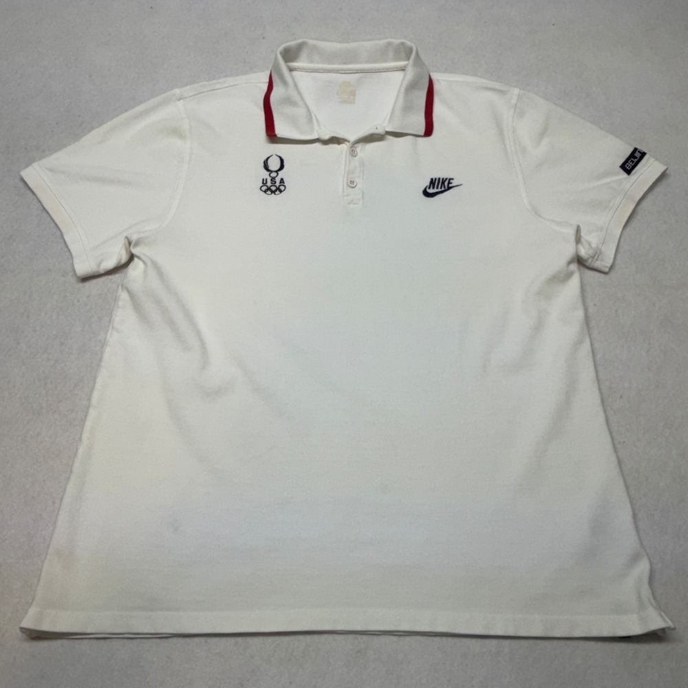 VTG Nike Beijing 2008 Olympics Team USA Mens XL White Red Trim Polo Shirt Y2K